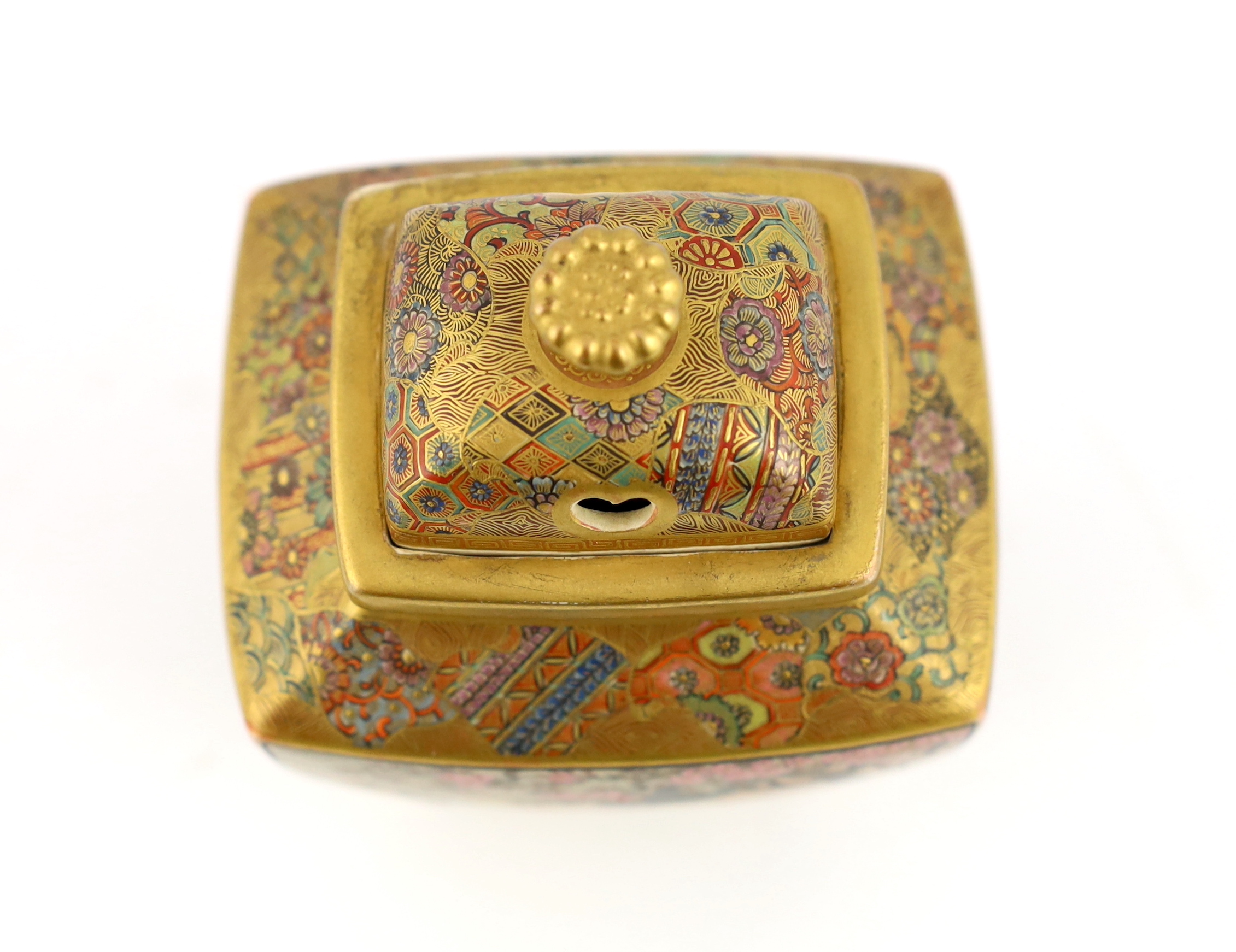 A Satsuma rectangular koro and cover, Meiji period
